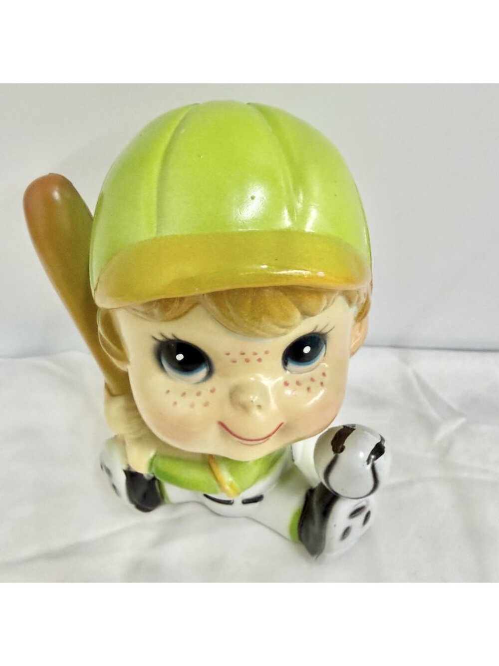 Vintage Kitschy Sports Boy Baseball Player Plastic Coin Bank Made in Hong Kong